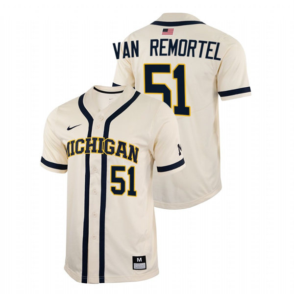 Mens Youth Michigan Wolverines #51 Jack Van Remortel Nike 2022 Natural College Baseball Limited Jersey