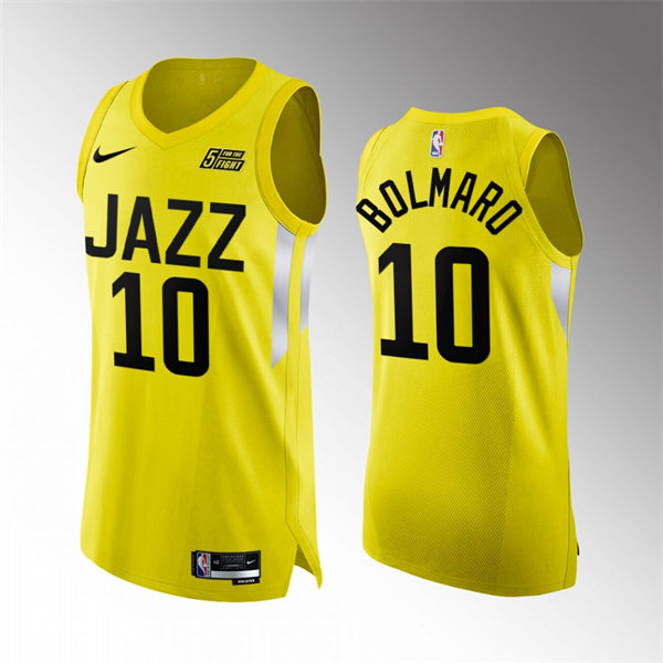 Mens Utah Jazz #10 Leandro Bolmaro Nike Yellow 2022-23 Icon Edition Player Jersey