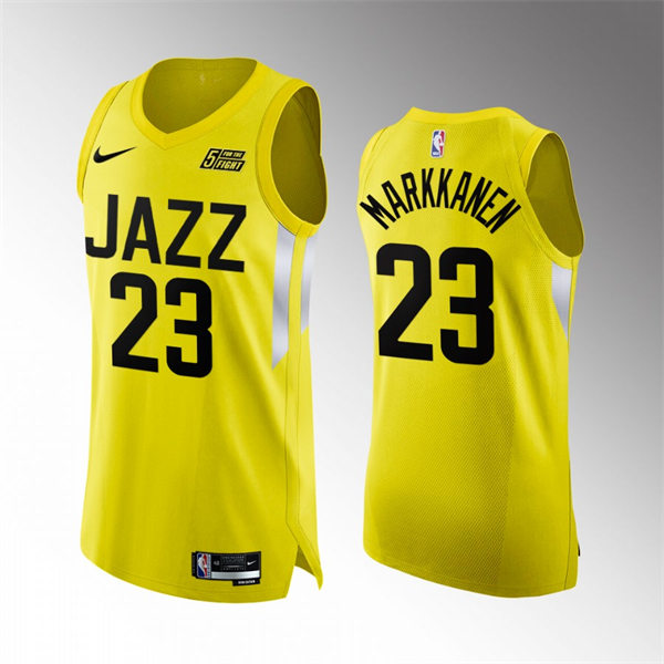 Mens Utah Jazz #23 Lauri Markkanen Nike Yellow 2022-23 Icon Edition Player Jersey