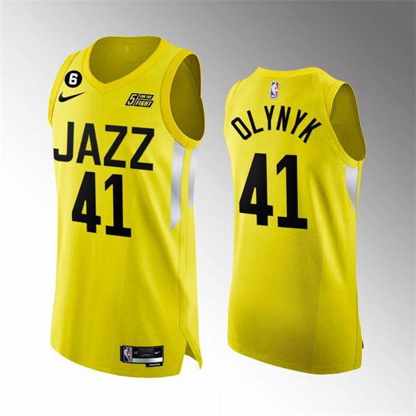 Mens Utah Jazz #41 Kelly Olynyk Nike Yellow 2022-23 Icon Edition Player Jersey