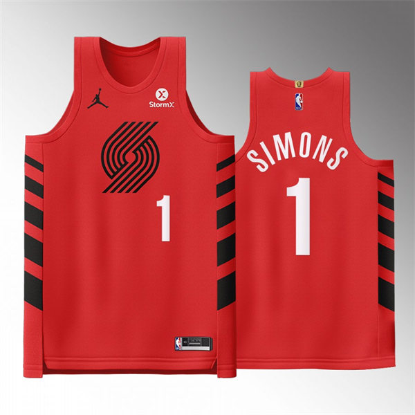 Mens Portland Trail Blazers #1 Anfernee Simons Red 2022-23 Statement Edition Player Jersey