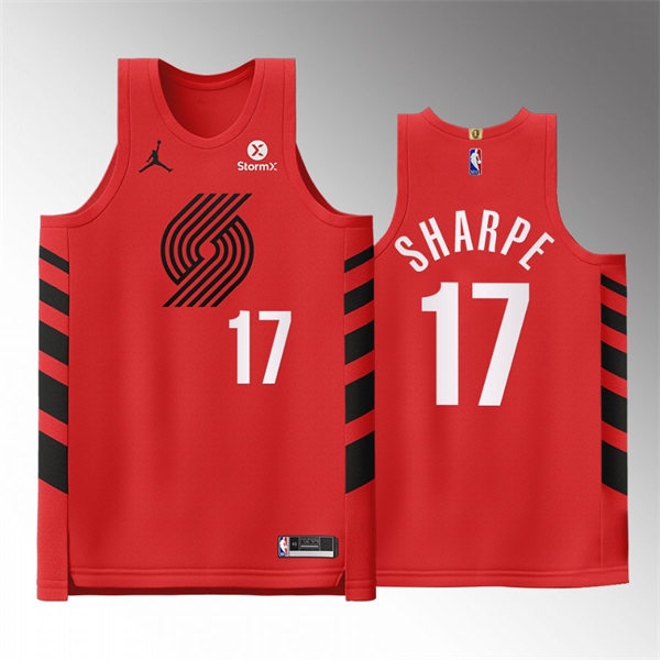 Mens Portland Trail Blazers #17 Shaedon Sharpe Red 2022-23 Statement Edition Player Jersey