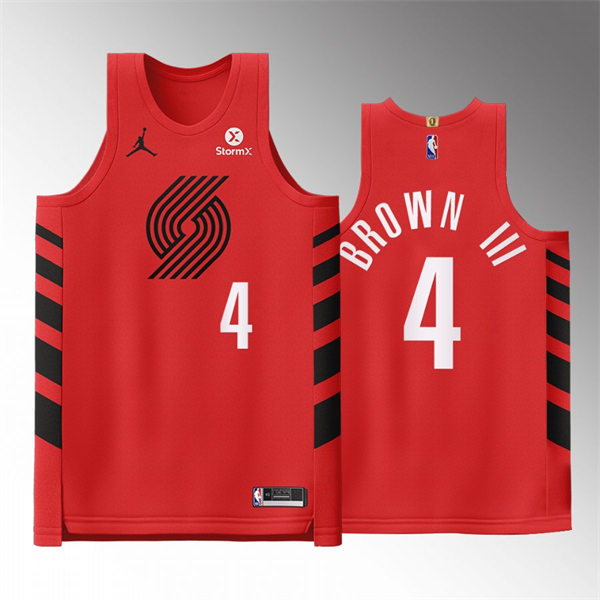 Mens Portland Trail Blazers #4 Greg Brown III Red 2022-23 Statement Edition Player Jersey