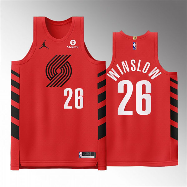 Mens Portland Trail Blazers #26 Justise Winslow Red 2022-23 Statement Edition Player Jersey