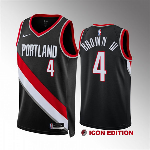 Mens Portland Trail Blazers #4 Greg Brown III Black Icon Edition Swingman Jersey