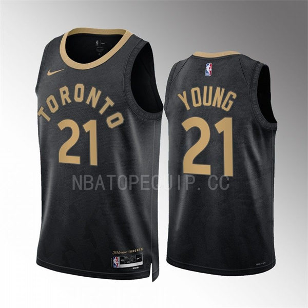 Mens Toronto Raptors #21 Thaddeus Young 2022-23 City Edition Swingman Jersey Black 