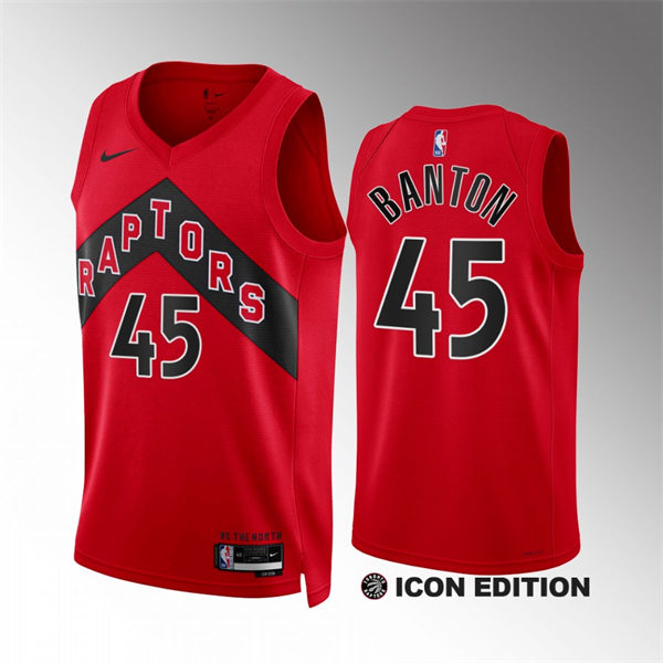 Mens Toronto Raptors #45 Dalano Banton Icon Edition Swingman Jersey Red