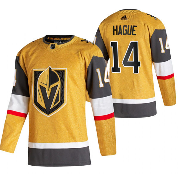 Mens Vegas Golden Knights #14 Nicolas Hague Stitched Adidas Gold Alternate Authentic Jersey