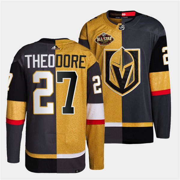 Mens Vegas Golden Knights #27 Shea Theodore adidas Gold Grey Split Two Tone Edtion Jersey
