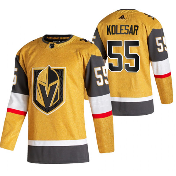 Mens Vegas Golden Knights #55 Keegan Kolesar Stitched Adidas Gold Alternate Authentic Jersey