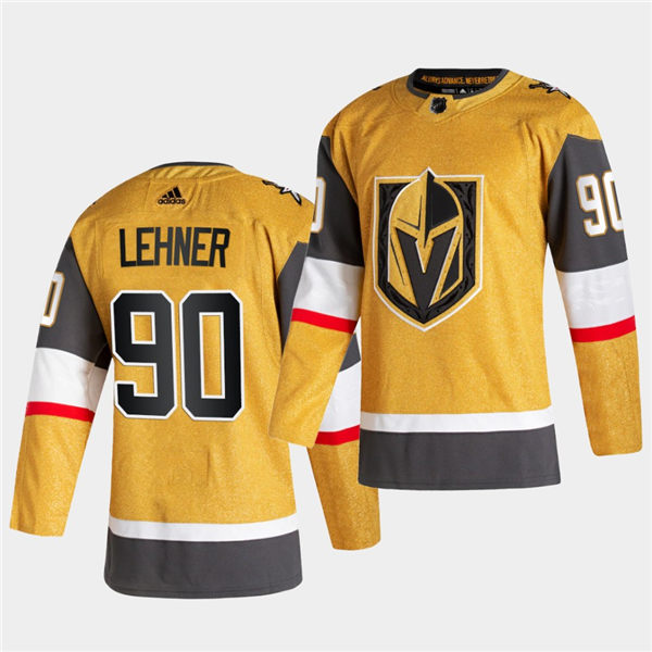 Mens Vegas Golden Knights #90 Robin Lehner Stitched Adidas Gold Alternate Authentic Jersey