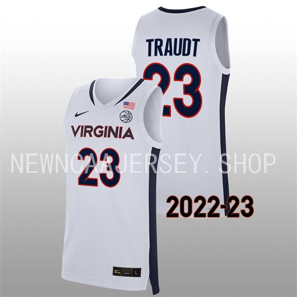 Mens Youth Virginia Cavaliers #23 Isaac Traudt College Basketball Game Jersey White