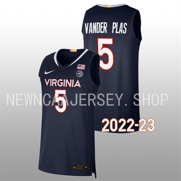 Mens Youth Virginia Cavaliers #5 Ben Vander Plas College Basketball Game Jersey Navy