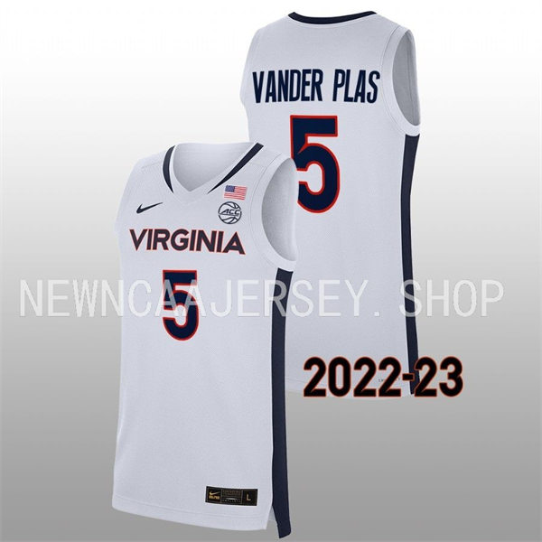 Mens Youth Virginia Cavaliers #5 Ben Vander Plas College Basketball Game Jersey White