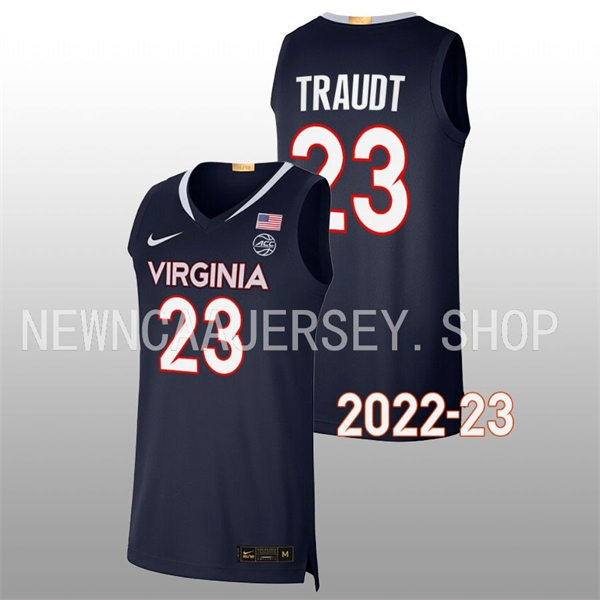 Mens Youth Virginia Cavaliers #23 Isaac Traudt College Basketball Game Jersey Navy