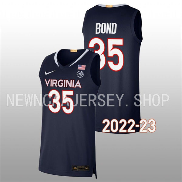 Mens Youth Virginia Cavaliers #35 Leon Bond College Basketball Game Jersey Navy