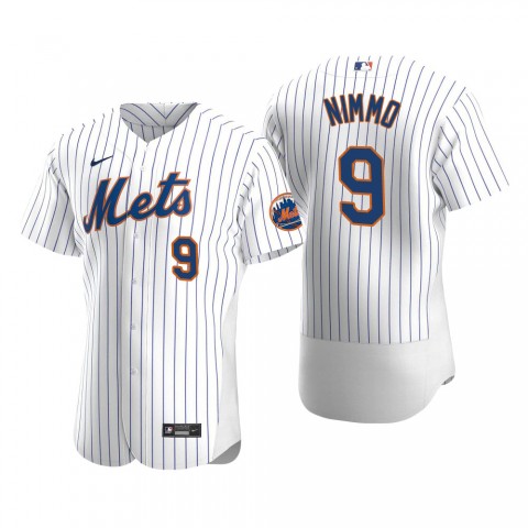 Mens New York Mets #9 Brandon Nimmo Home White Pinstripe Flex Base Jersey