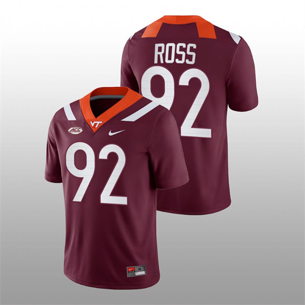 Mens Youth Virginia Tech Hokies #92 William Ross Nike Maroon College Game Football Jersey