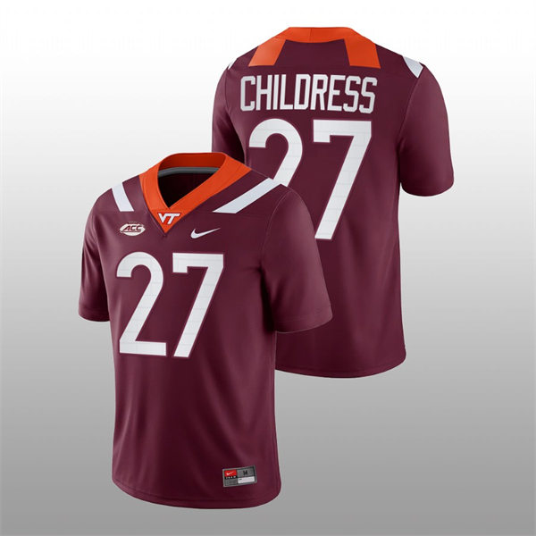 Mens Youth Virginia Tech Hokies #27 Tyler Childress Nike Maroon College Game Football Jersey