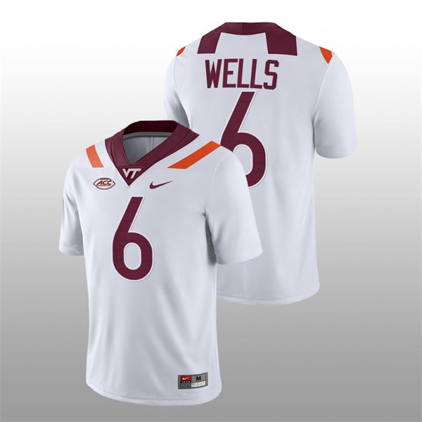 Mens Youth Virginia Tech Hokies #6 Grant Wells Nike White College Game Football Jersey