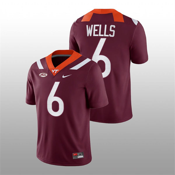 Mens Youth Virginia Tech Hokies #6 Grant Wells Nike Maroon College Game Football Jersey