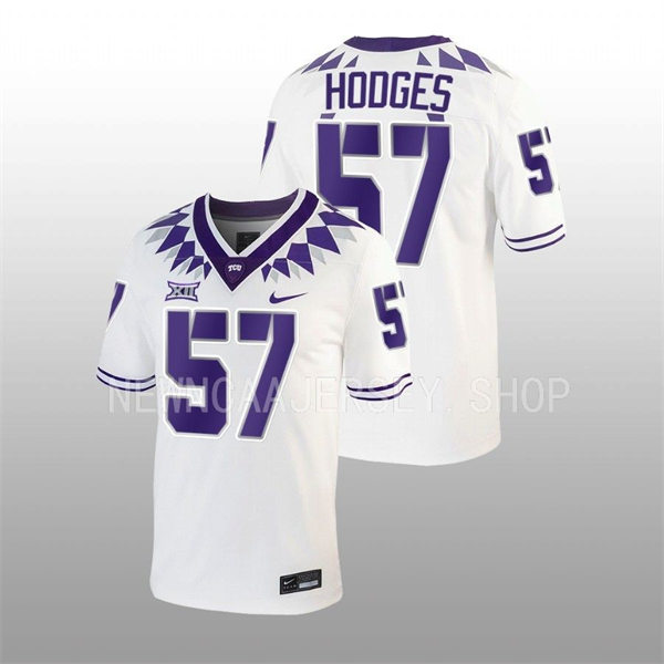 Mens TCU Horned Frogs #57 Johnny Hodges 2022 White College Football Game Jersey