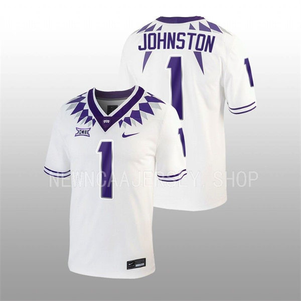 Mens TCU Horned Frogs #1 Quentin Johnston 2022 White College Football Game Jersey
