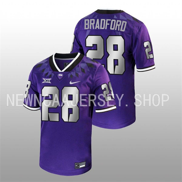 Mens TCU Horned Frogs #28 Nook Bradford Nike 2022 Purple College Football Game Jersey