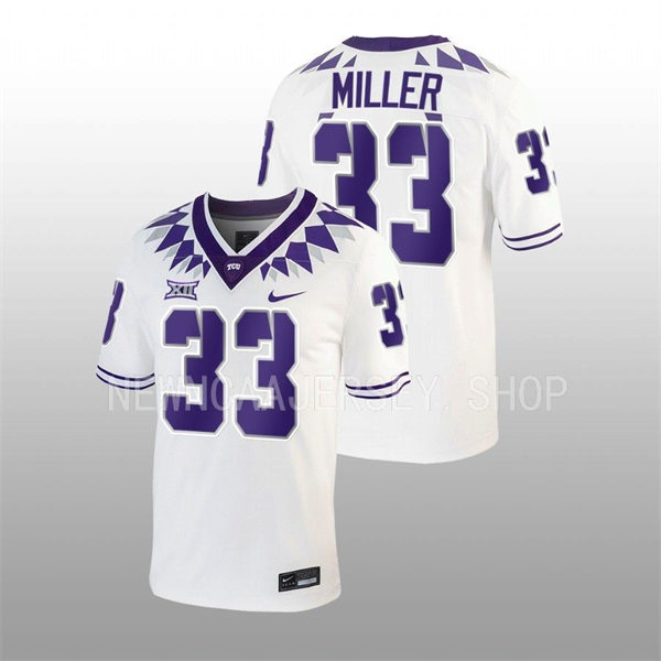 Mens TCU Horned Frogs #33 Kendre Miller 2022 White College Football Game Jersey
