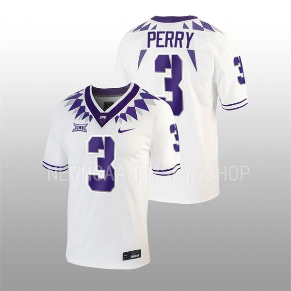 Mens TCU Horned Frogs #3 Mark Perry 2022 White College Football Game Jersey