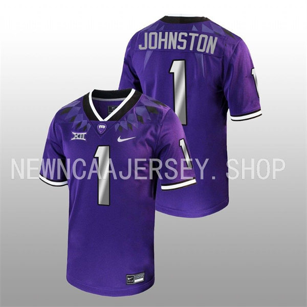 Mens TCU Horned Frogs #1 Quentin Johnston Nike 2022 Purple College Football Game Jersey