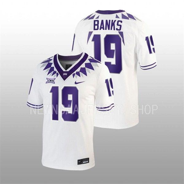 Mens TCU Horned Frogs #19 Shadrach Banks 2022 White College Football Game Jersey