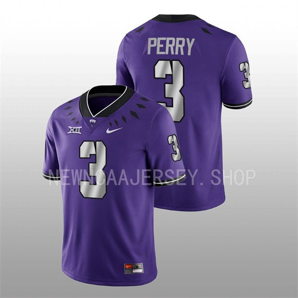 Mens TCU Horned Frogs #3 Mark Perry Nike 2022 Purple College Football Game Jersey