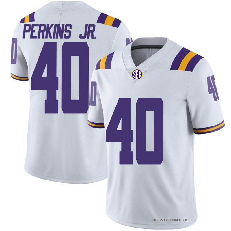 Mens Youth LSU Tigers #40 Harold Perkins Jr. 2022 White College Football Game Jersey