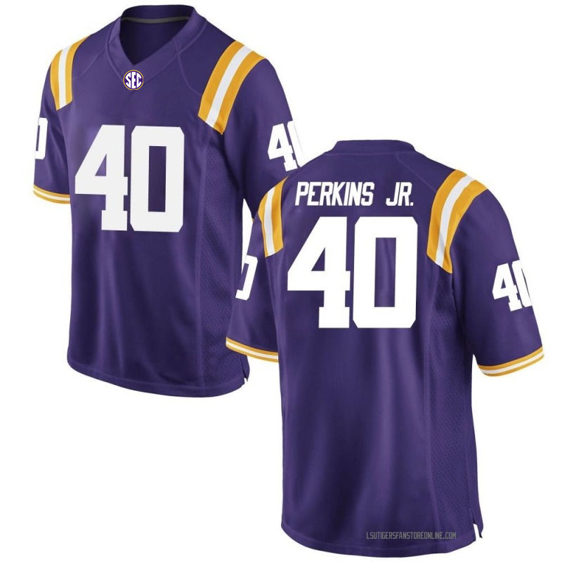 Mens Youth LSU Tigers #40 Harold Perkins Jr. College Football Game Jersey Purple