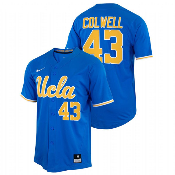 Men's Youth UCLA Bruins #43 Daniel Colwell Nike Royal College Baseball Game Jersey