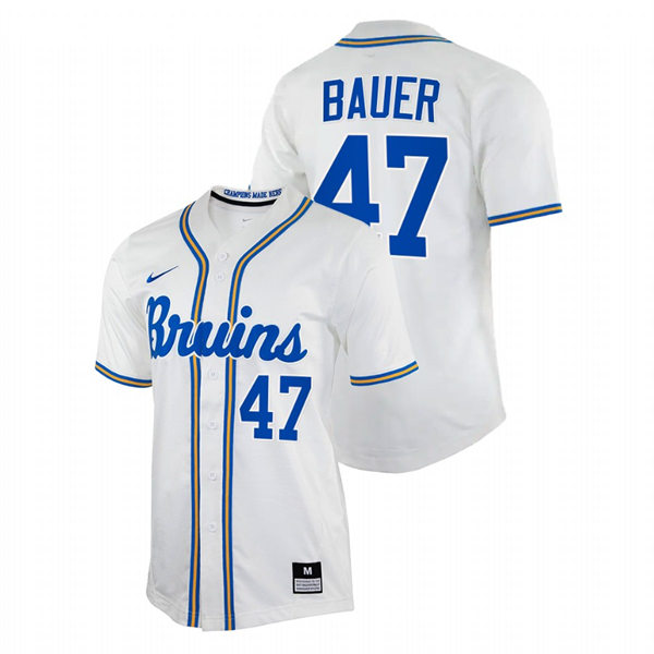 Men's Youth UCLA Bruins #47 Trevor Bauer Nike College Baseball Game Jersey White 