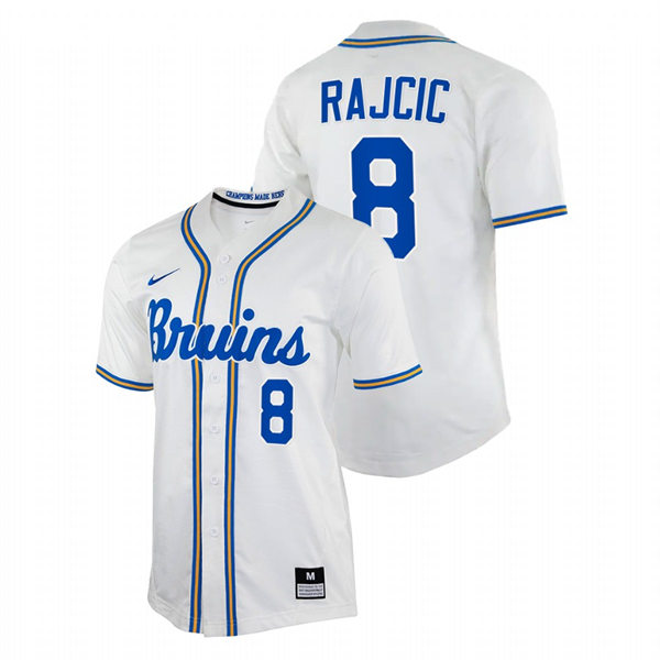 Men's Youth UCLA Bruins #8 Max Rajcic Nike College Baseball Game Jersey White 