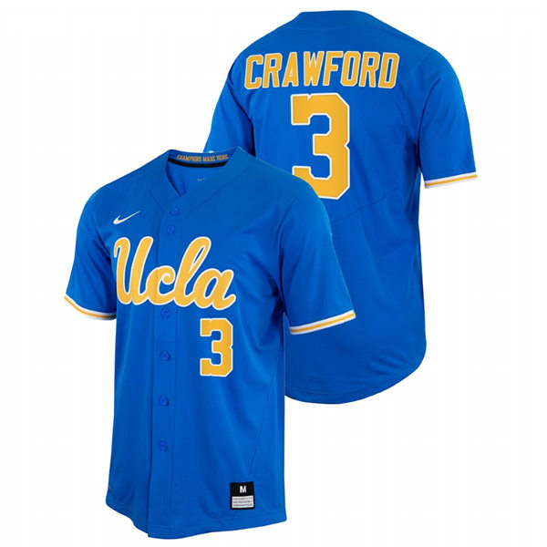 Men's Youth UCLA Bruins #3 Brandon Crawford Nike Royal College Baseball Game Jersey