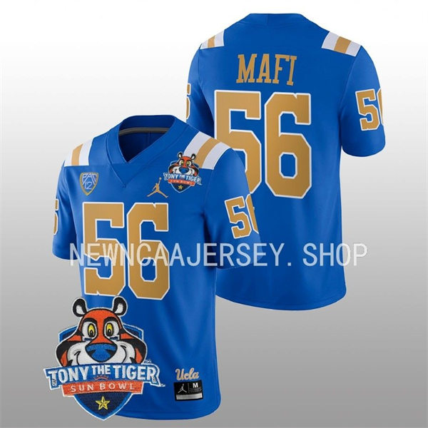 Mens UCLA Bruins #56 Atonio Mafi Blue College Football 2022 Tony The Tiger Sun Bowl Game Jersey