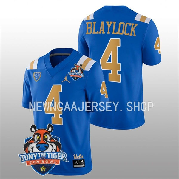 Mens UCLA Bruins #4 Stephan Blaylock Blue College Football 2022 Tony The Tiger Sun Bowl Game Jersey