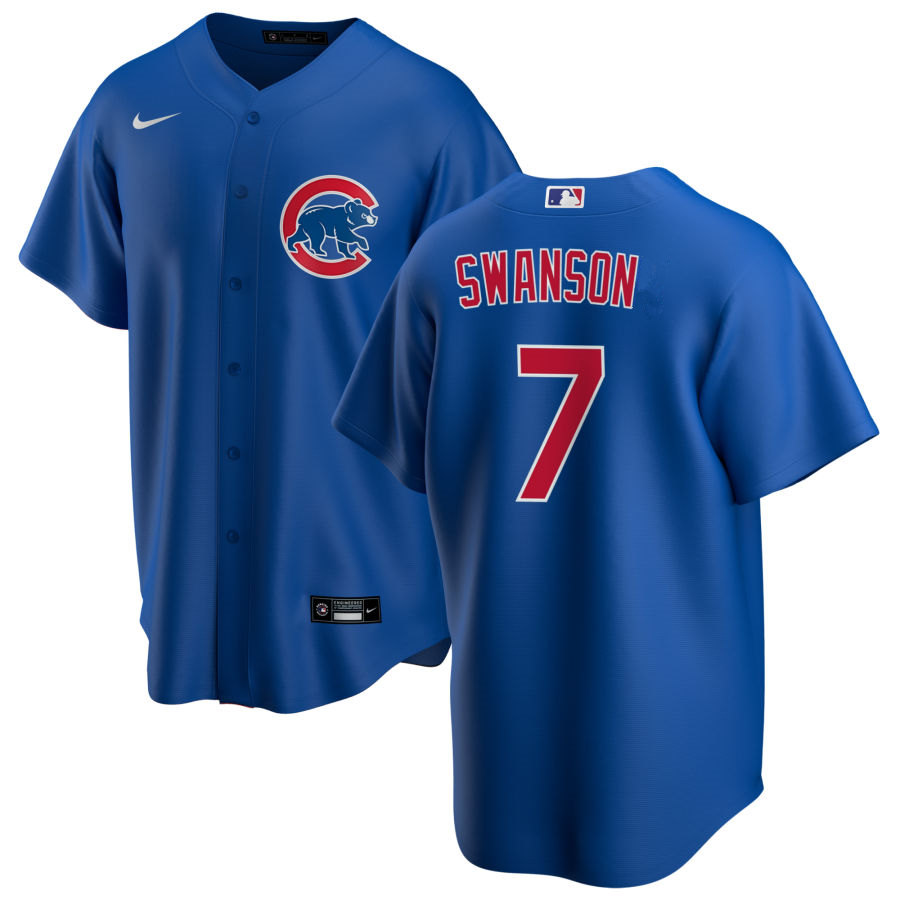 Mens Chicago Cubs #7 Dansby Swanson Royal Alternate CoolBase Player Jersey