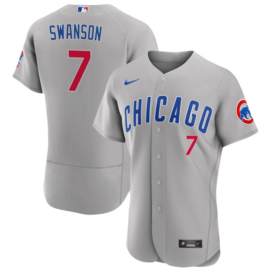 Mens Chicago Cubs #7 Dansby Swanson Nike Gray Road FlexBase Player Jersey