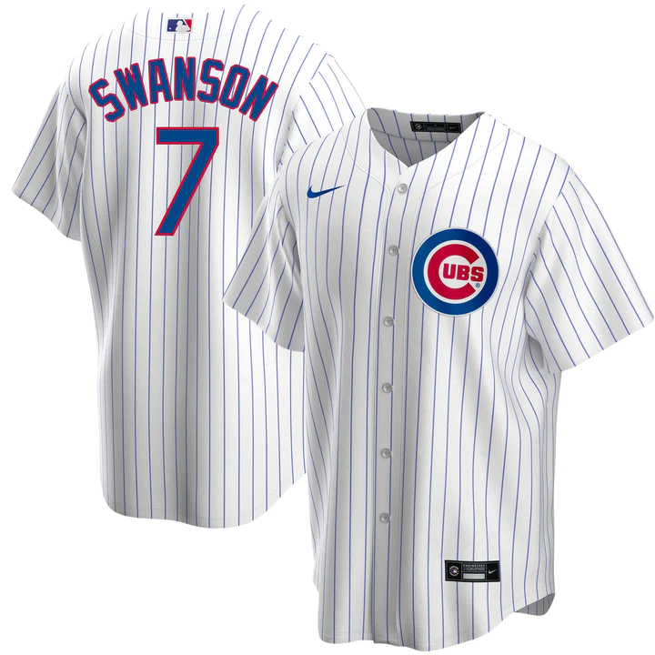 Mens Chicago Cubs #7 Dansby Swanson White Home CoolBase Player Jersey