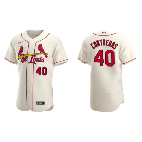 Mens St. Louis Cardinals #40 Willson Contreras Nike Cream Alternate FlexBase Player Jersey