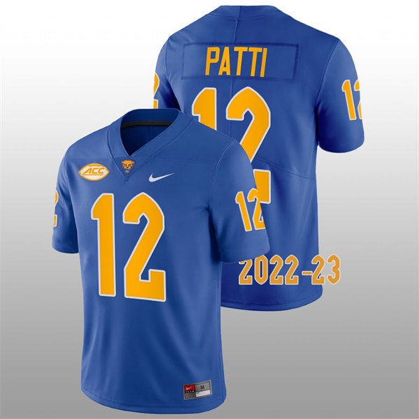 Mens Pittsburgh Panthers #12 Nick Patti Royal College Football Game Jersey