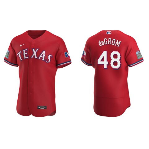 Mens Texas Rangers #48 Jacob deGrom Nike Scarlet Alternate Authentic Jersey