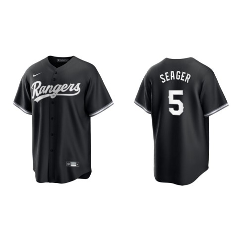 Mens Texas Rangers #5 Corey Seager Nike Black White Collection Jersey