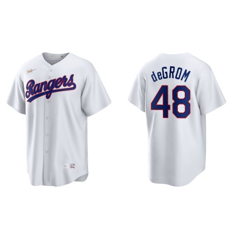 Mens Texas Rangers #48 Jacob deGrom Nike White Cooperstown Collection Jersey