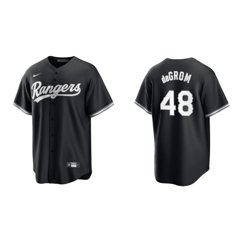 Mens Texas Rangers #48 Jacob deGrom Nike Black White Collection Jersey